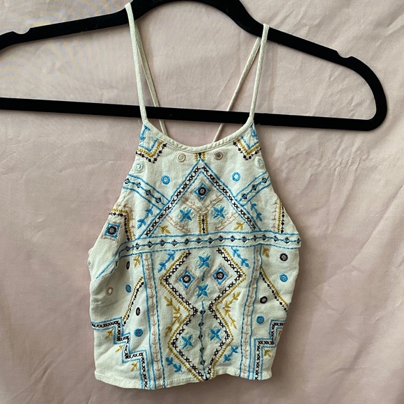 Xhilaration Cream and Blue Embroidered Tank Top - Picture 1 of 2